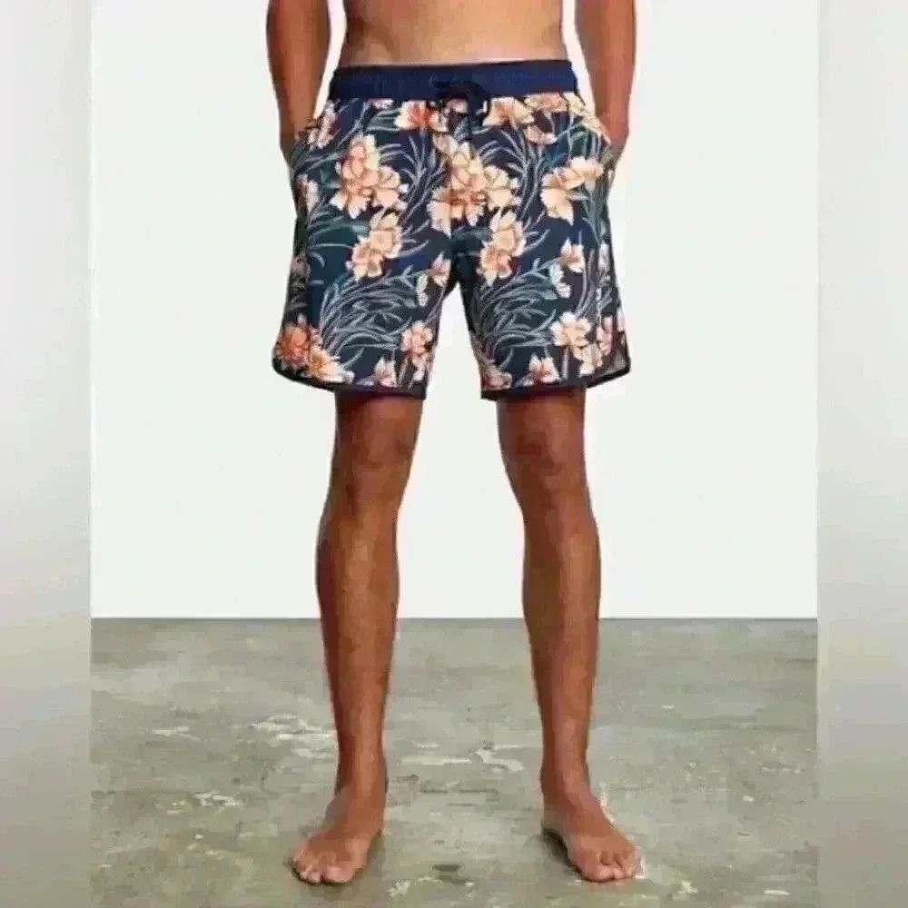 RVCA Board Shorts Men's 2XL Navy Floral Swimwear Beachwear Surfcore Tropical NWT